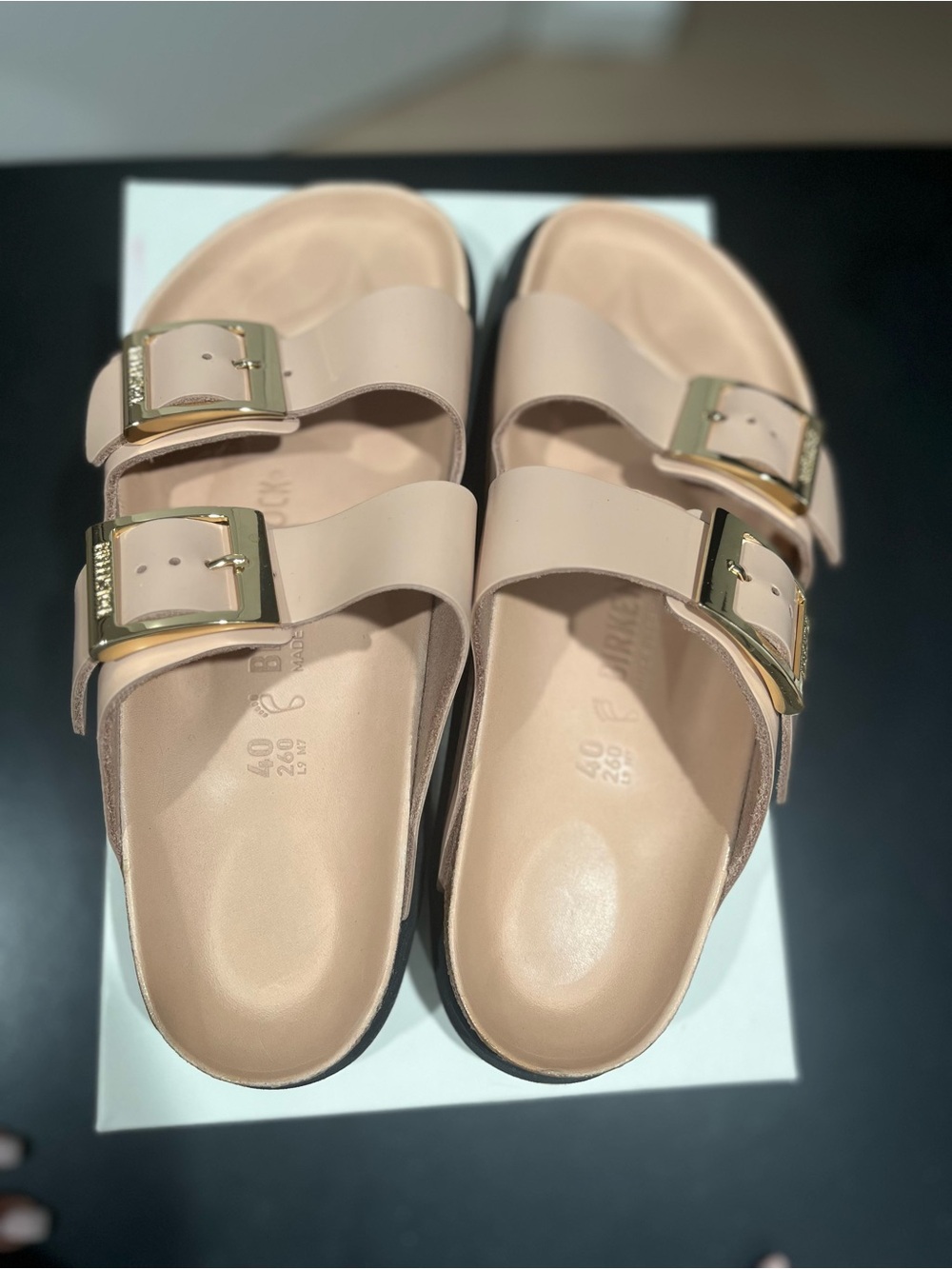 Birkenstock- Women’s Double-Buckle Arizona Droplet Slide Sandals in Nude